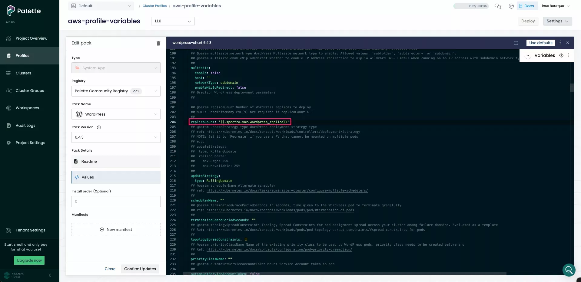 Image that shows WordPress variable for replicas