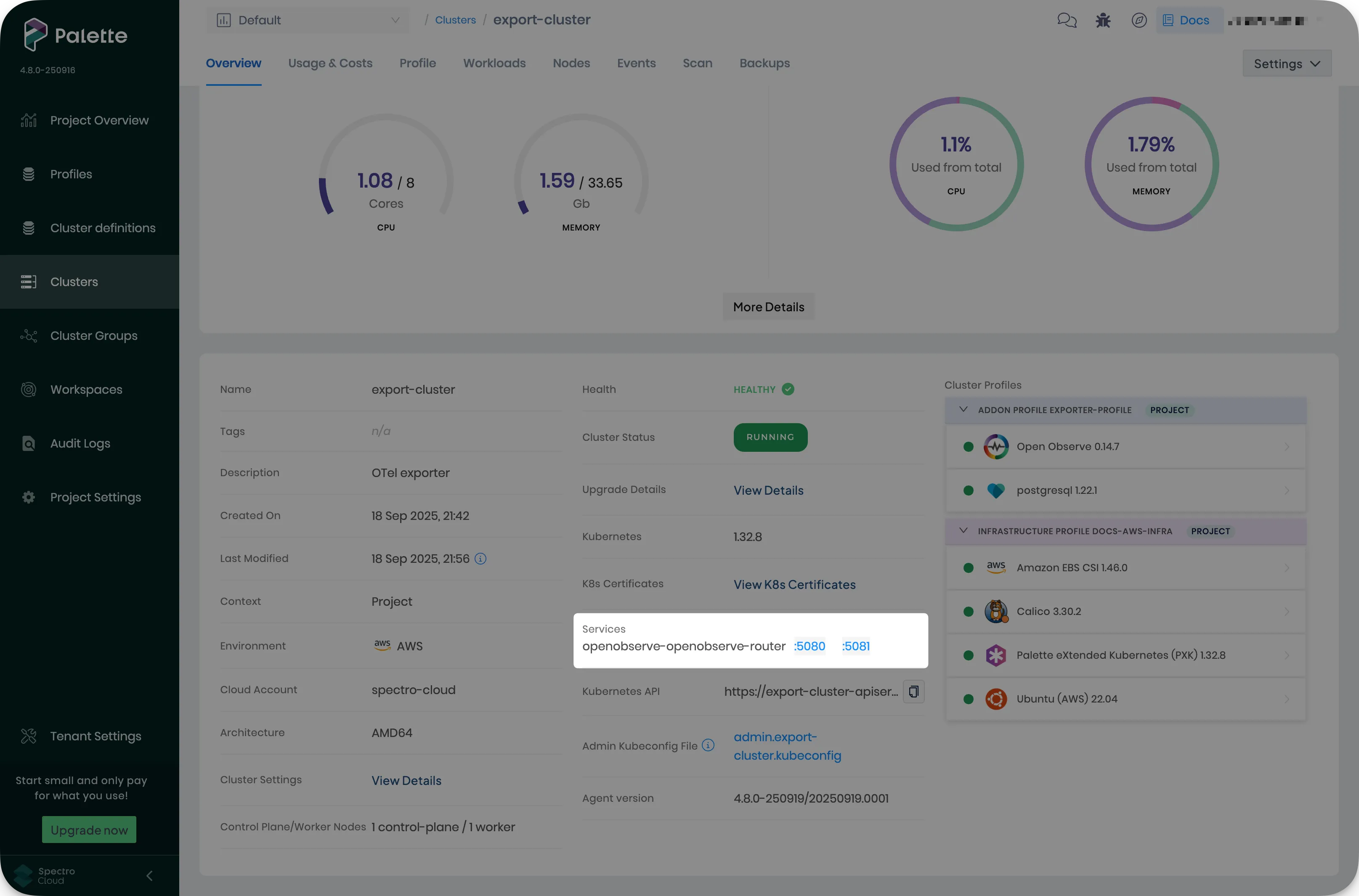 Exporter profile deployed