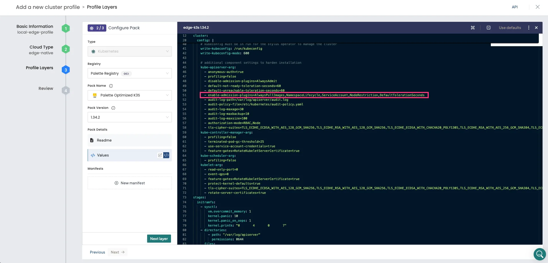A screenshot of the BYOS values.