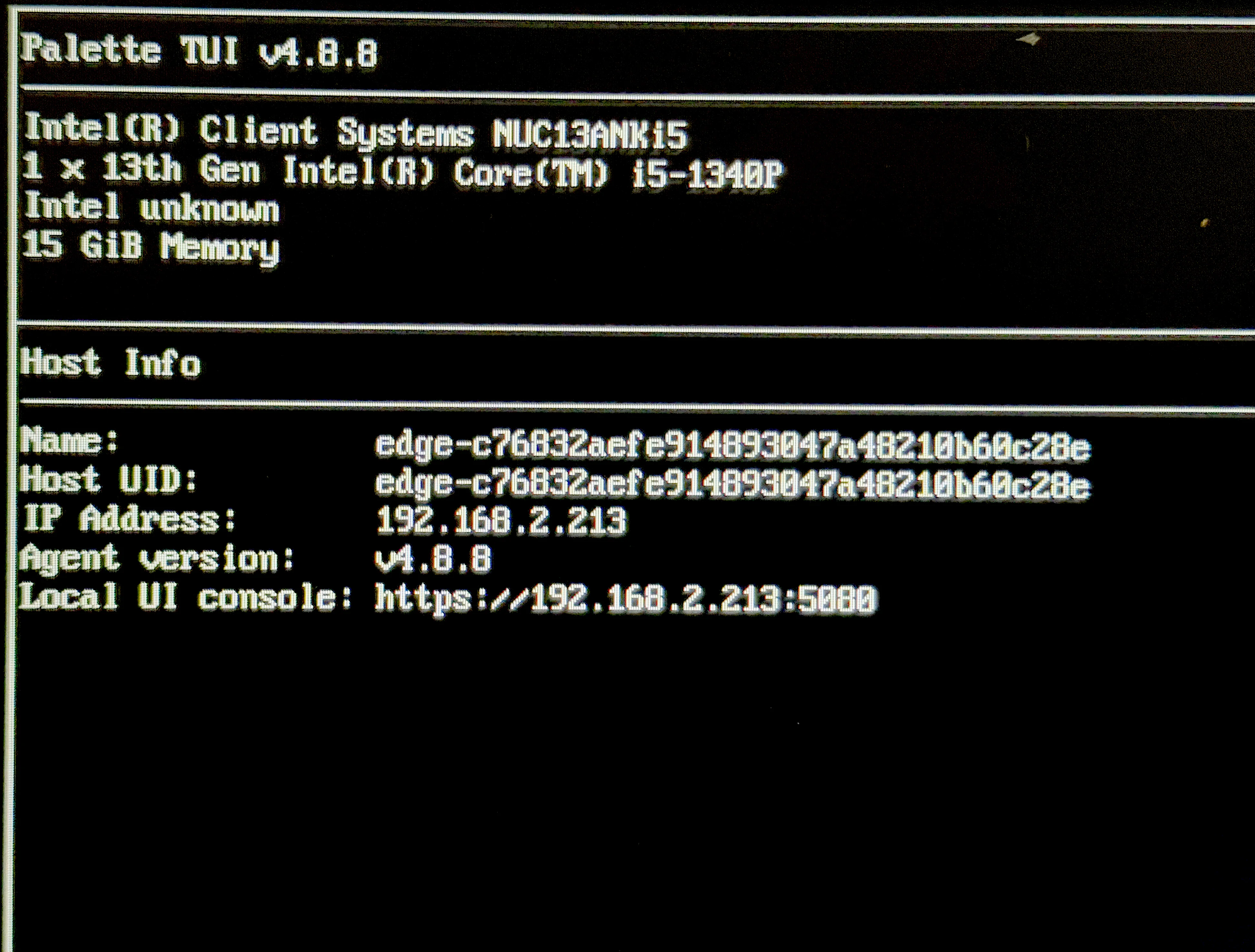 Screenshot showing bare metal edge TUI